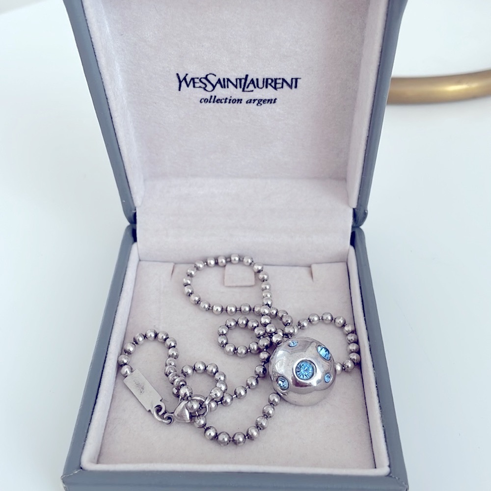 Yves Saint Laurent Silver atome necklace blue stones